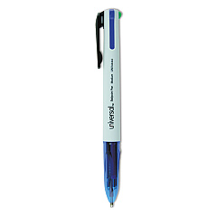 Universal 4-Color Multi-Color Ballpoint Pen, Retractable, Medium 1 mm, Black/Blue/Green/Red Ink, White/Translucent Blue Barrel, 3/Pack (UNV44444)