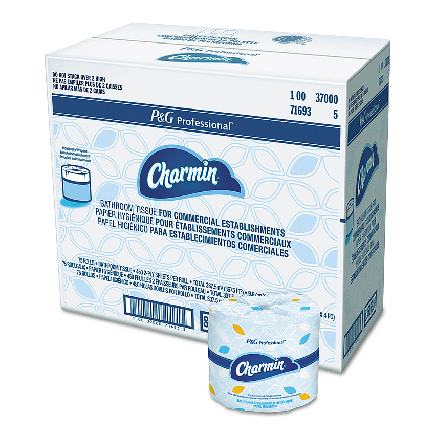 Charmin Commercial Bathroom Tissue, Septic Safe, Individually Wrapped, 2-Ply, White, 450 Sheets/Roll, 75 Rolls/Carton (71693)
