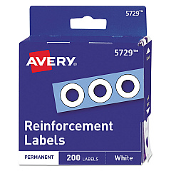 Avery Dispenser Pack Hole Reinforcements, 1/4" Dia, White, 200/Pack, (5729) (05729)
