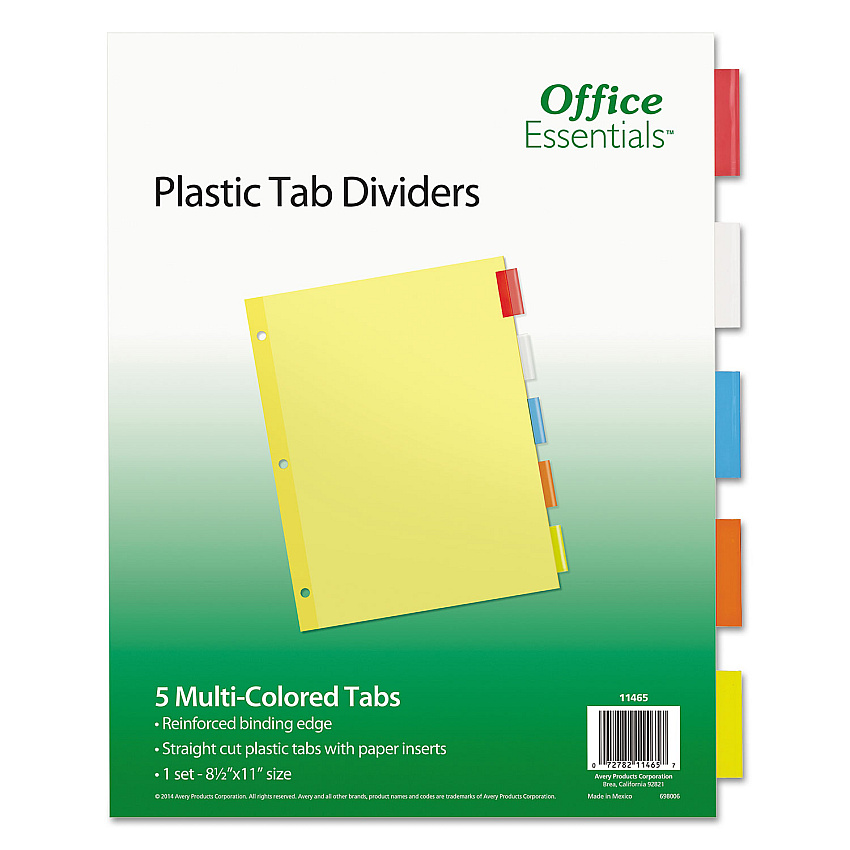 Office Essentials Plastic Insertable Dividers, 5-Tab, Letter (11465)