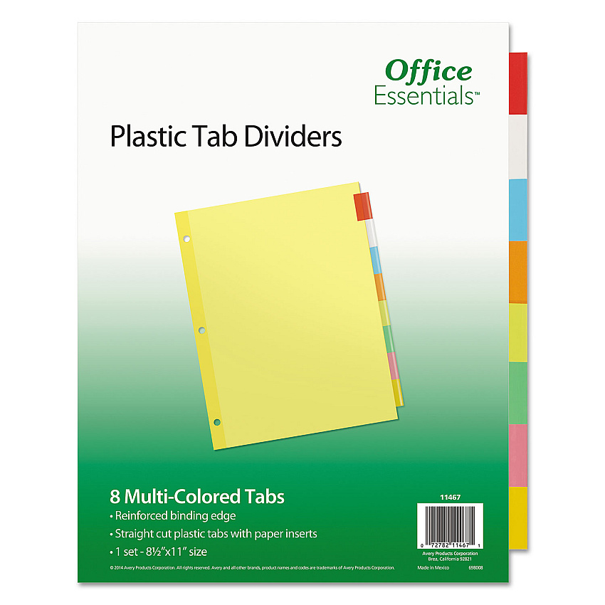 Office Essentials Plastic Insertable Dividers, 8-Tab, Letter (11467)