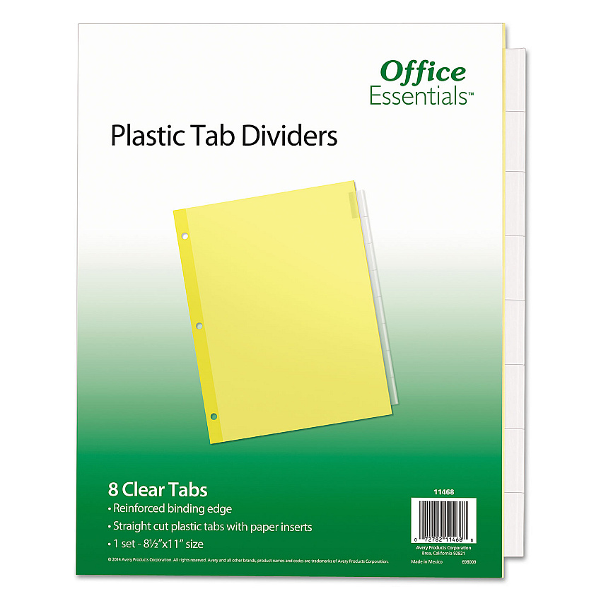 Office Essentials Plastic Insertable Dividers, 8-Tab, Letter (11468)