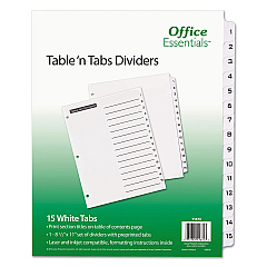 Office Essentials Table 'n Tabs Dividers, 15-Tab, 1 to 15, 11 x 8.5, White, 1 Set (11674)
