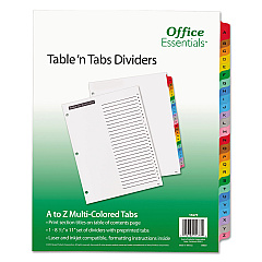 Office Essentials Table 'n Tabs Dividers, 26-Tab, A to Z, 11 x 8.5, White, 1 Set (11677)