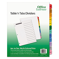 Office Essentials Table 'n Tabs Dividers, 12-Tab, Jan. to Dec., 11 x 8.5, White, 1 Set (11679)