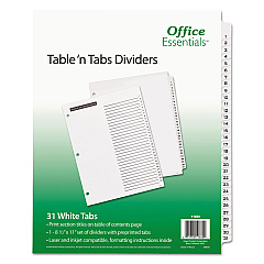 Office Essentials Table 'n Tabs Dividers, 31-Tab, 1 to 31, 11 x 8.5, White, 1 Set (11680)