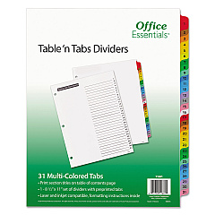 Office Essentials Table 'n Tabs Dividers, 31-Tab, 1 to 31, 11 x 8.5, White, 1 Set (11681)