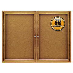 Quartet Enclosed Bulletin Board, Natural Cork/Fiberboard, 48 x 36, Oak Frame (364)