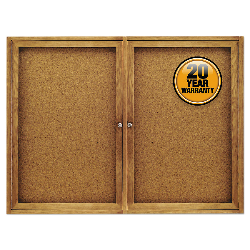 Quartet Enclosed Bulletin Board, Natural Cork/Fiberboard, 48 x 36, Oak Frame (364)