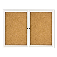 Quartet Enclosed Bulletin Board, Natural Cork/Fiberboard, 48 x 36, Silver Aluminum Frame (2364)
