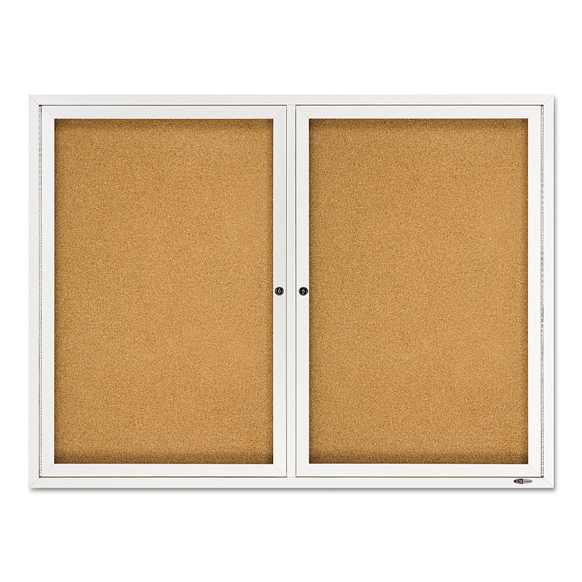 Quartet Enclosed Bulletin Board, Natural Cork/Fiberboard, 48 x 36, Silver Aluminum Frame (2364)