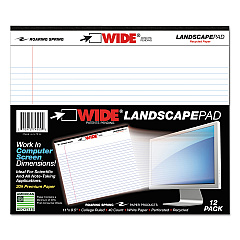 Roaring Spring WIDE Landscape Format Writing Pad, Unpunched with Standard Back, Medium/College Rule, 40 White 11 x 9.5 Sheets (74500)