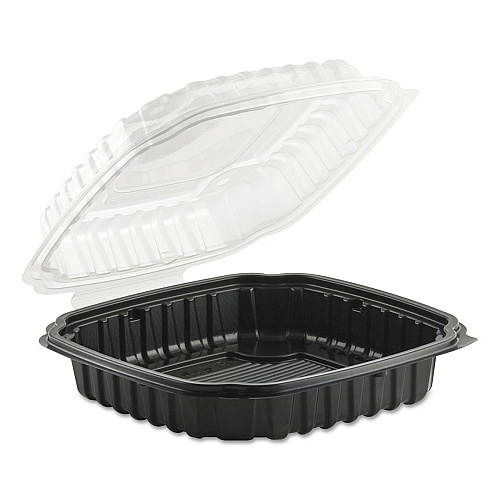 Anchor Packaging Culinary Basics Microwavable Container, 46.5 oz, 10.5 x 9.5 x 2.5, Clear/Black, 100/Carton (4669111)
