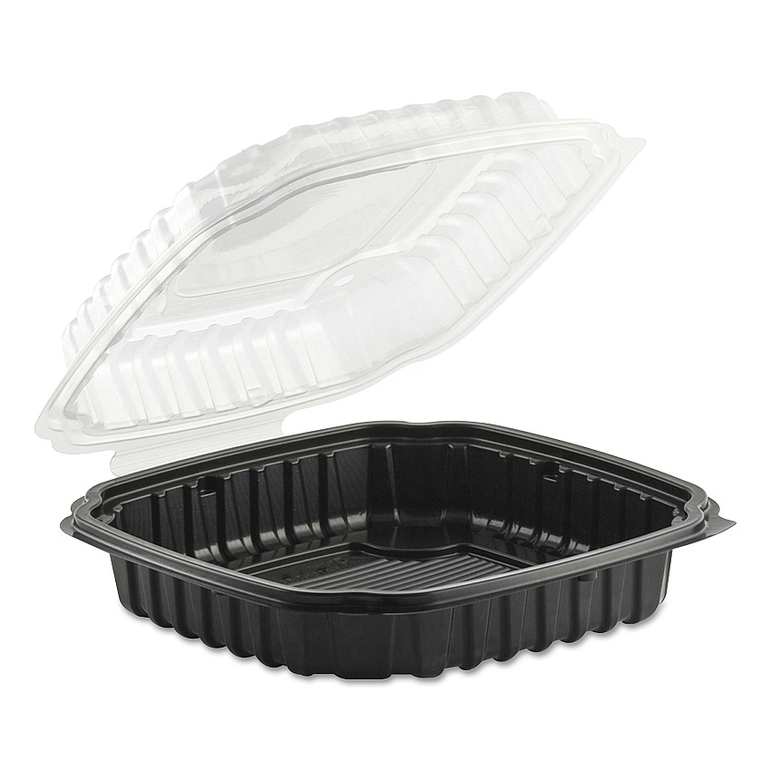 Anchor Packaging Culinary Basics Microwavable Container, 46.5 oz, 10.5 x 9.5 x 2.5, Clear/Black, 100/Carton (4669111)