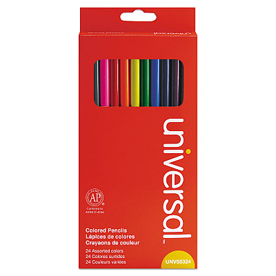 Universal Woodcase Colored Pencils, 3 mm, Assorted Lead/Barrel Colors, 24/Pack (UNV55324)