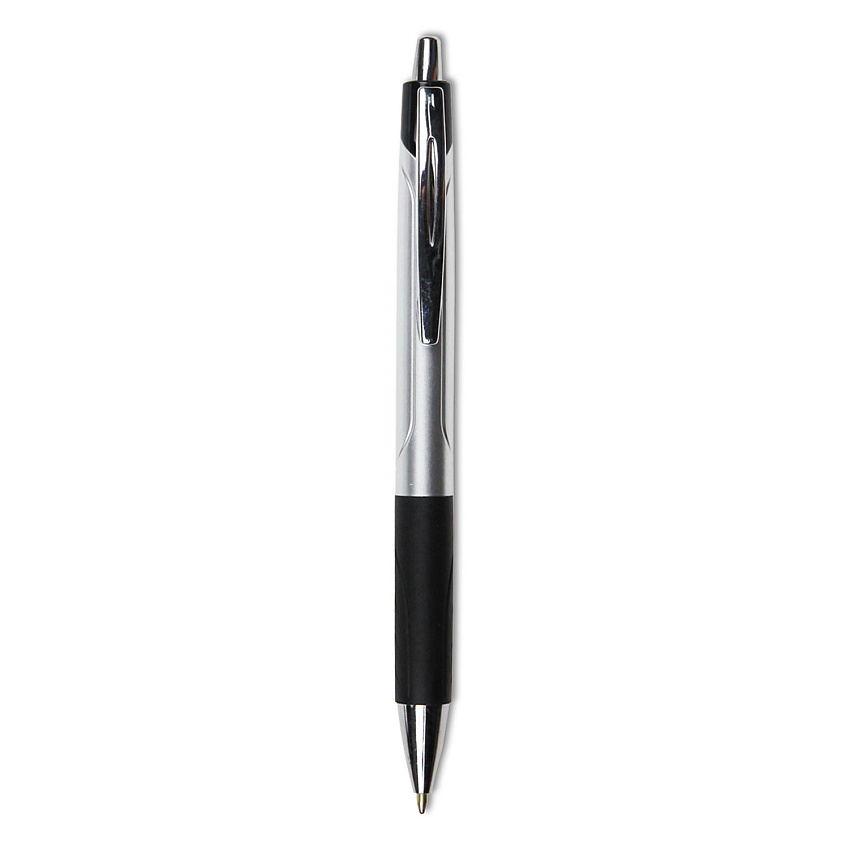 Universal Comfort Grip Ballpoint Pen, Retractable, Medium 1 mm, Black Ink, Silver Barrel, Dozen (UNV15540)