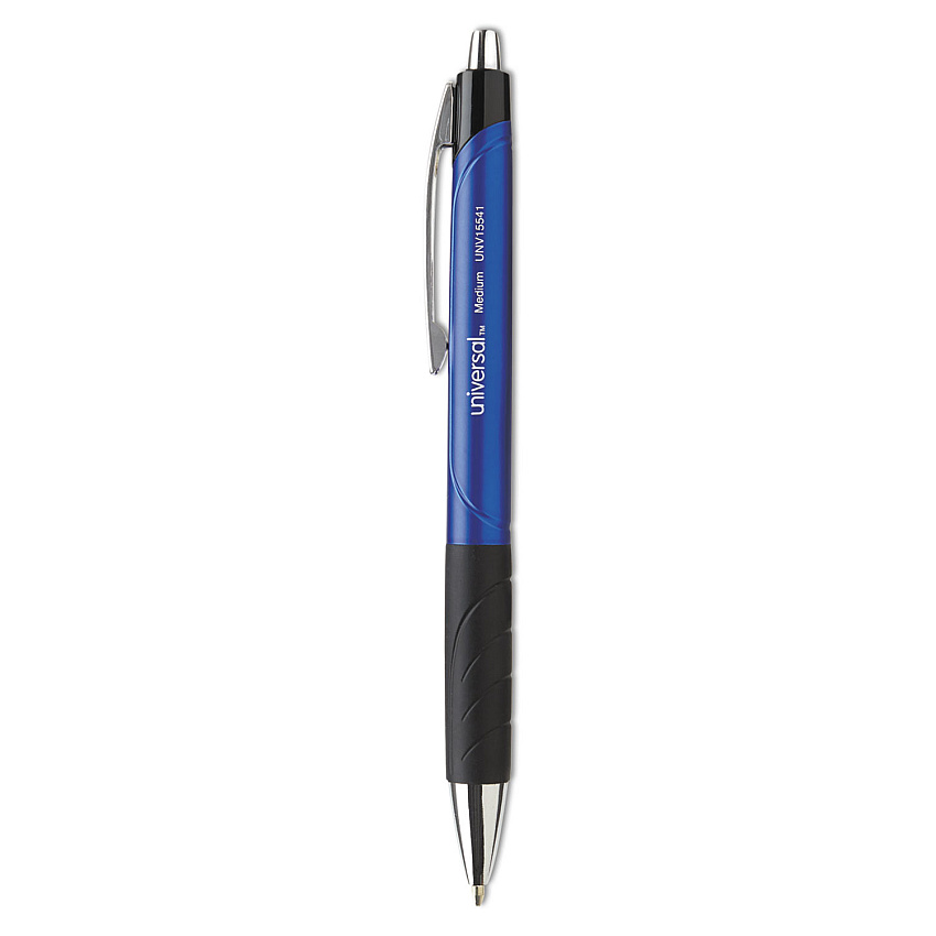 Universal Comfort Grip Ballpoint Pen, Retractable, Medium 1 mm, Blue Ink, Blue Barrel, Dozen (UNV15541)