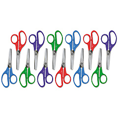 Universal Kids' Scissors, Rounded Tip, 5" Long, 1.75" Cut Length, Assorted Straight Handles, 12/Pack (UNV92023)