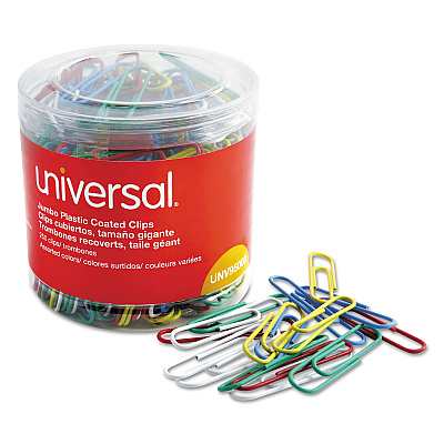 Universal Plastic-Coated Paper Clips, Jumbo, Assorted Colors, 250/Pack (UNV95000)