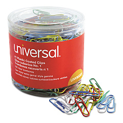 Universal Plastic-Coated Paper Clips, Small (No. 1), Assorted Colors, 500/Pack (UNV95001)