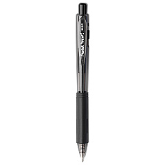 Pentel WOW! Ballpoint Pen, Retractable, Medium 1 mm, Black Ink, Black Barrel, Dozen (BK440A)