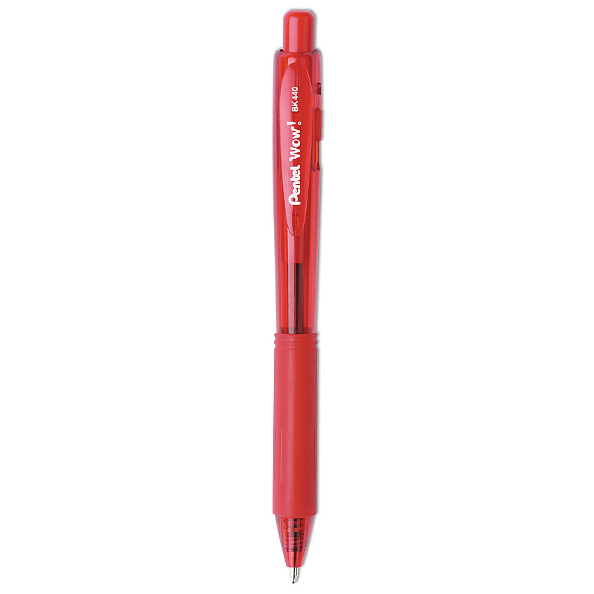 Pentel WOW! Ballpoint Pen, Retractable, Medium 1 mm, Red Ink, Red Barrel, Dozen (BK440B)