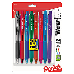 Pentel WOW! Ballpoint Pen, Retractable, Medium 1 mm, Assorted Ink and Barrel Colors, 8/Pack (BK440BP8M)