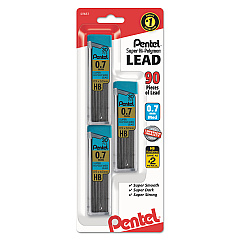 Pentel Super Hi-Polymer Lead Refills, 0.7 mm, HB, Black, 30/Tube, 3 Tubes/Pack (C27BPHB3K6)