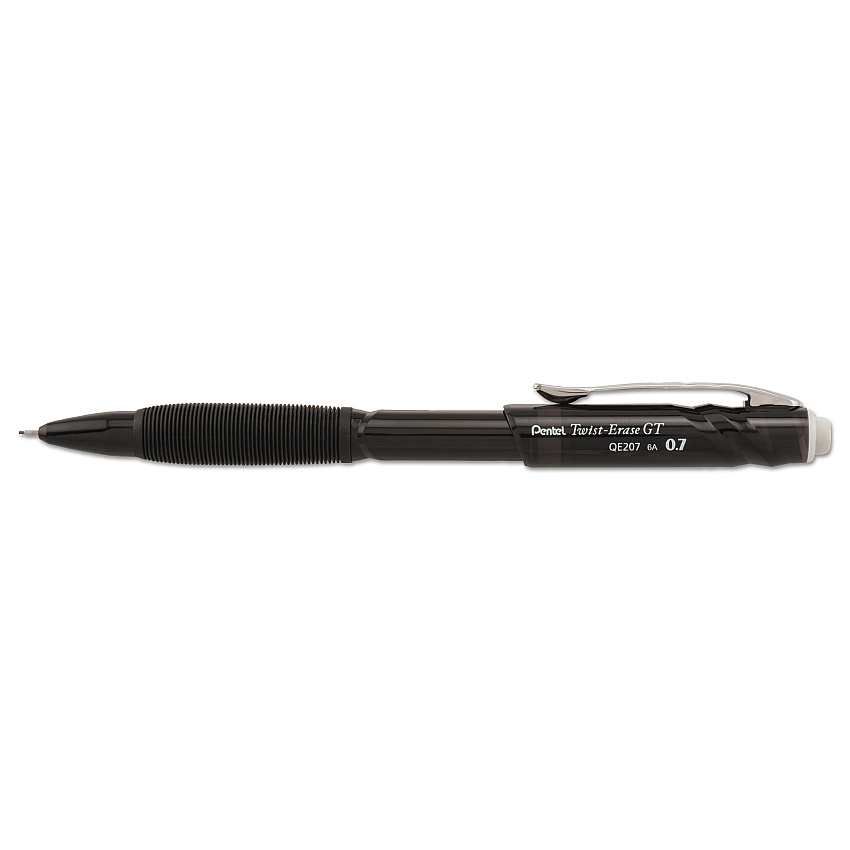 Pentel Twist-Erase GT Pencils, 0.7 mm, HB (#2.5), Black Lead, Black Barrel (QE207A)