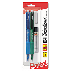 Pentel Twist-Erase EXPRESS Mechanical Pencil Refill Pack, 0.5 mm, HB (#2.5), Black Lead, Assorted Barrel Colors, 2 Pencils (QE415LEBP2)