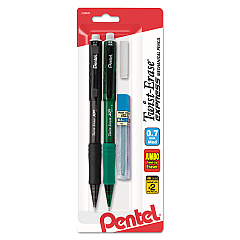 Pentel Twist-Erase EXPRESS Mechanical Pencil Refill Pack, 0.7 mm, HB (#2.5), Black Lead, Assorted Barrel Colors, 2/Pack (QE417LEBP2)