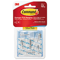 Command Clear Hooks and Strips, Plastic, Medium, 6 Hooks and 8 Strips/Pack (17065CLRVPES)
