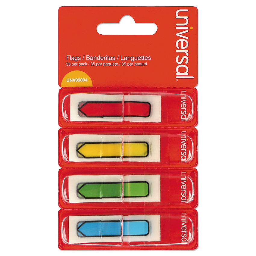 Universal Page Flags, Assorted Colors, 35 Flags/Dispenser, 4 Dispensers/Pack (UNV99004)