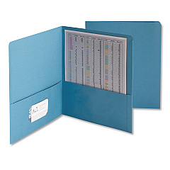 Smead Two-Pocket Folder, Embossed Leather Grain Paper, 100-Sheet Capacity, 11 x 8.5, Blue, 25/Box (87852)
