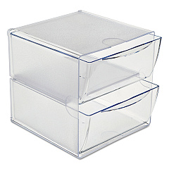 deflecto Stackable Cube Organizer, 2 Compartments, 2 Drawers, Plastic, 6 x 7.2 x 6, Clear (350101)