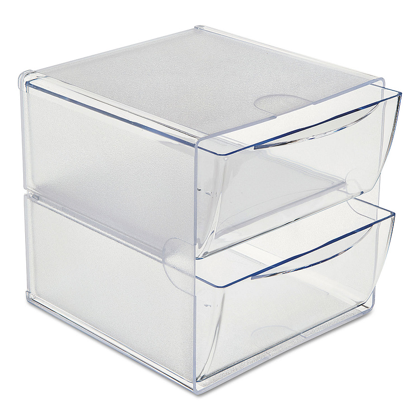 deflecto Stackable Cube Organizer, 2 Compartments, 2 Drawers, Plastic, 6 x 7.2 x 6, Clear (350101)