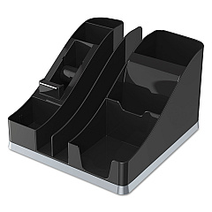 deflecto Silhouettes All-In-One Caddy, 6 Compartments, Plastic, 8.13 x 9.13 x 5.19, Black/Silver (35172)