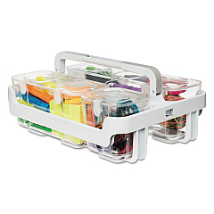 deflecto Stackable Caddy Organizer with S, M and L Containers, Plastic, 10.5 x 14 x 6.5, White Caddy/Clear Containers (29003)