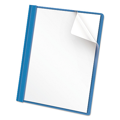 Universal Clear Front Report Cover, Prong Fastener, 0.5" Capacity, 8.5 x 11, Clear/Light Blue, 25/Box (UNV57121)
