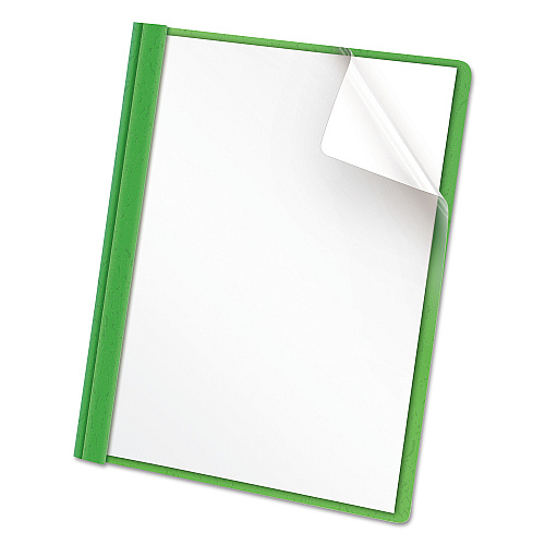 Universal Clear Front Report Cover, Prong Fastener, 0.5" Capacity, 8.5 x 11, Clear/Green, 25/Box (UNV57124)