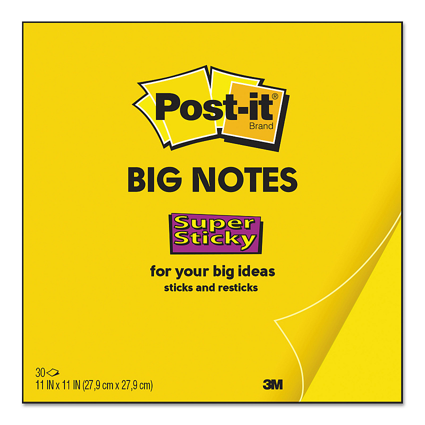 Post-it Notes Super Sticky Big Notes, Unruled, 11 x 11, Yellow, 30 Sheets (BN11)