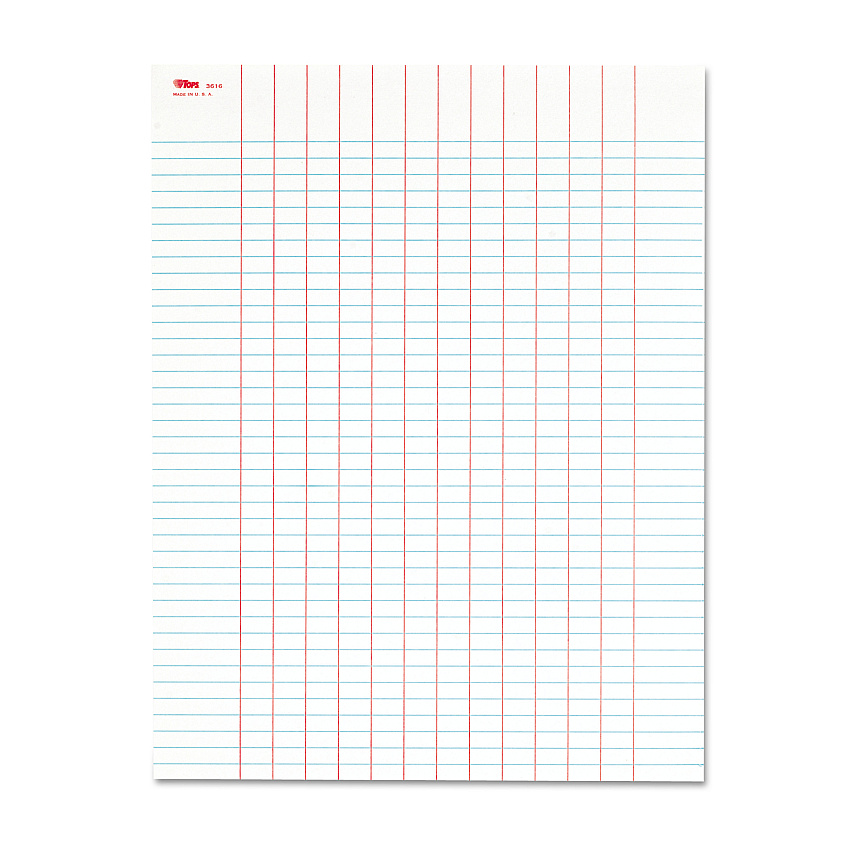 TOPS Data Pad with Plain Column Headings, Data/Lab-Record Format, 13 Columns, 8.5 x 11, White, 50 Sheets (3616)