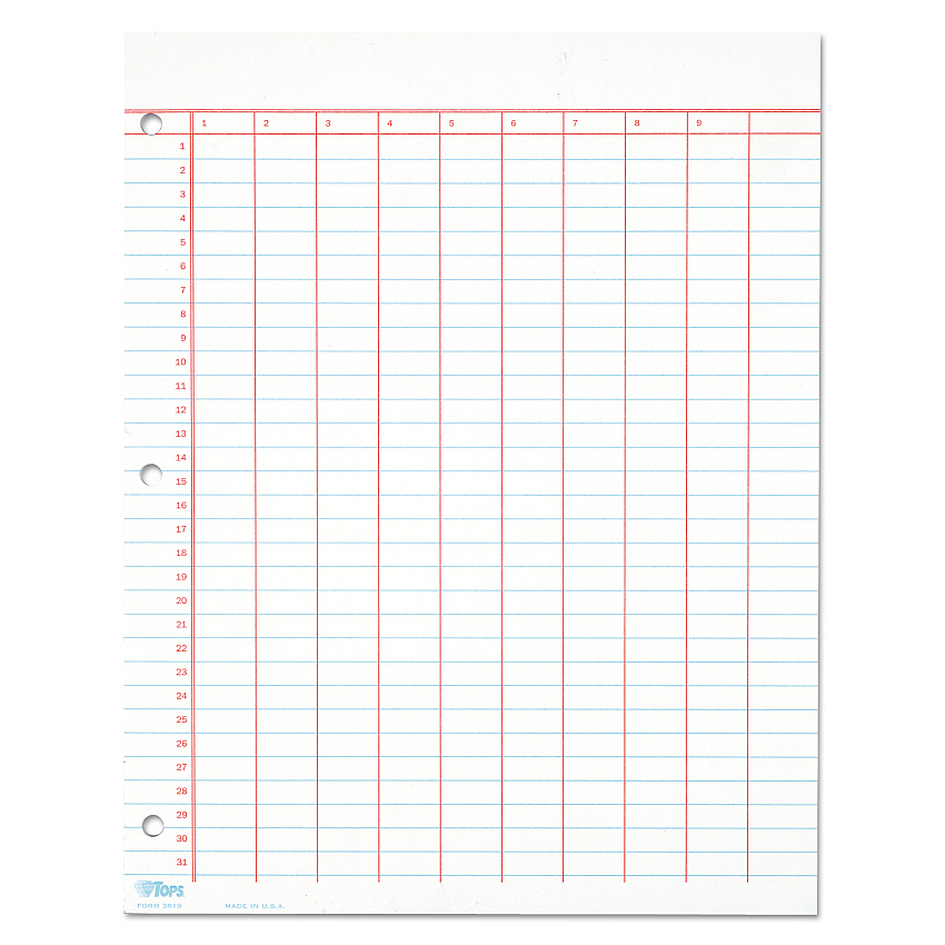 TOPS Data Pad with Numbered Column Headings, Data/Lab-Record Format, Wide/Legal Rule, 10 Columns, 8.5 x 11, White, 50 Sheets (3619)