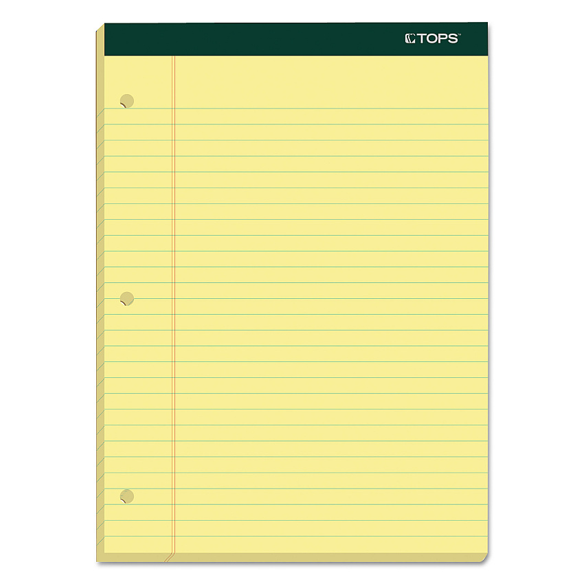 TOPS Double Docket Ruled Pads, Wide/Legal Rule, 100 Canary-Yellow 8.5 x 11.75 Sheets, 6/Pack (63387)