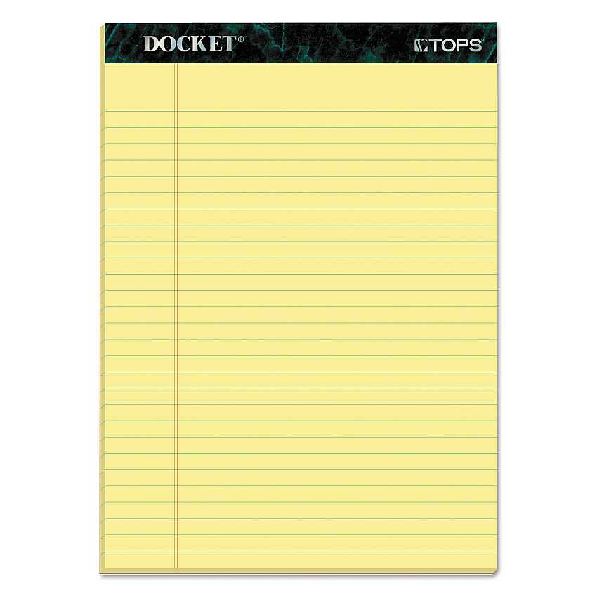 TOPS Docket Ruled Perforated Pads, Wide/Legal Rule, 50 Canary-Yellow 8.5 x 11.75 Sheets, 12/Pack (63400)