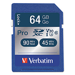 Verbatim 64GB Pro 600X SDXC Memory Card, UHS-I V30 U3 Class 10 (98670)