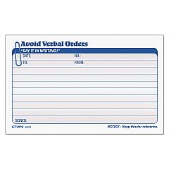 TOPS Avoid Verbal Orders Manifold Book, Two-Part Carbonless, 6.25 x 4.25, 1/Page, 50 Forms (46373)