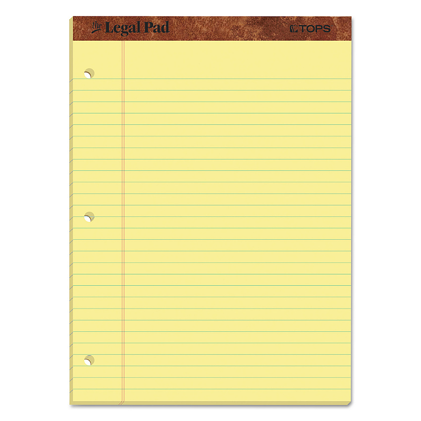 TOPS "The Legal Pad" Ruled Perforated Pads, Wide/Legal Rule, 50 Canary-Yellow 8.5 x 11.75 Sheets, Dozen (75351)