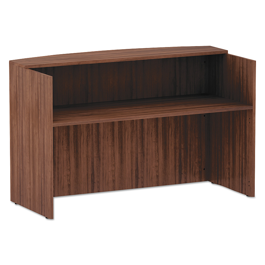 Alera Valencia Series Reception Desk with Transaction Counter, 71" x 35.5" x 42.5", Modern Walnut (ALEVA327236WA)