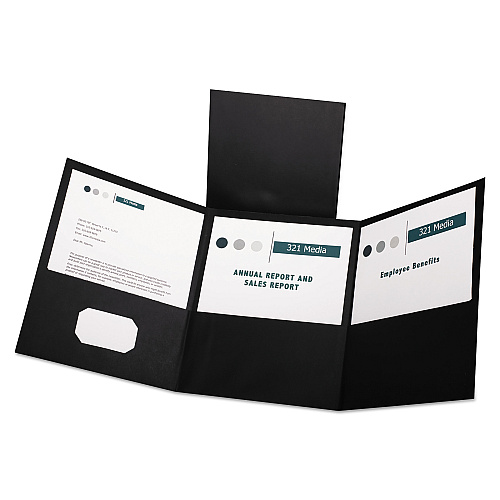 Oxford Tri-Fold Folder w/3 Pockets, 150-Sheet Capacity, 11 x 8.5, Black, 20/Box (59806)